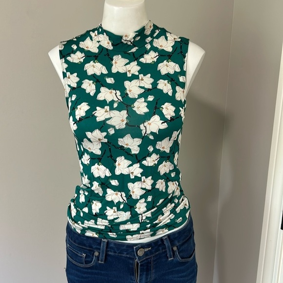 Rag and Bone Sabeen Floral Mockneck Sleeveless Top Green Stretch Slim Fit Sz XS - Picture 4 of 15